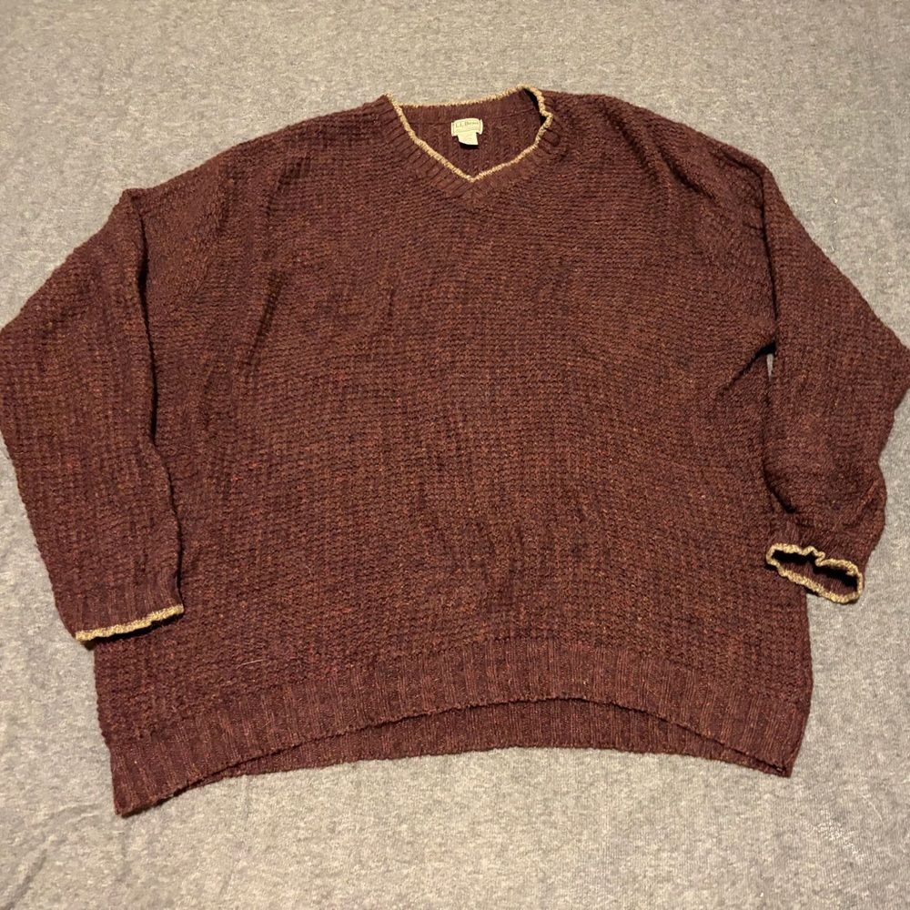 LL Bean Mens XXL Sweater Red Crewneck Wool Nylon Blend Made In USA